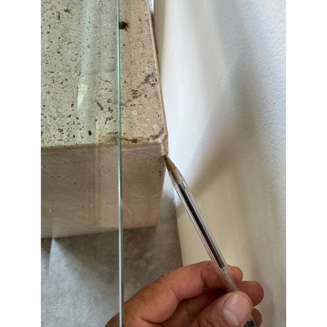 Italian Postmodern Guy Barker for Ello Travertine and Brass Console / Sold For Sale - Image 10 of 11
