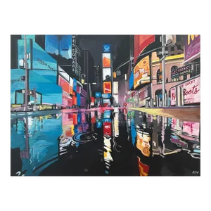 Times Square New York City Reflections After the Rain by British Urban Artist