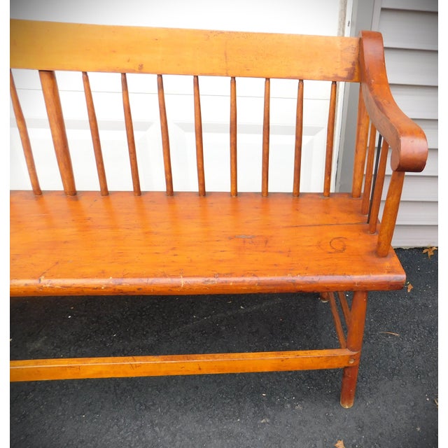Antique Early American Handmade Maple Settlers Bench For Sale - Image 4 of 12