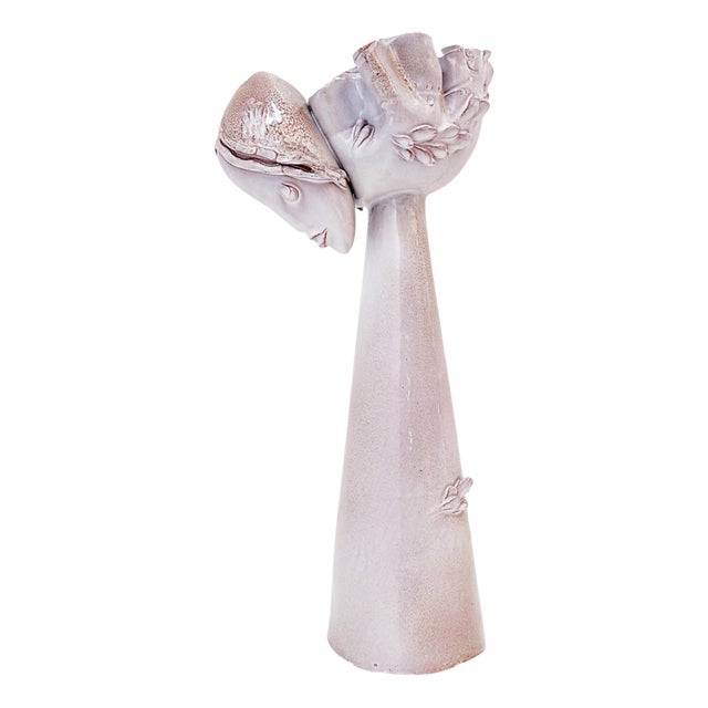 Sculpture Female Face Flower Vase in Ceramic For Sale