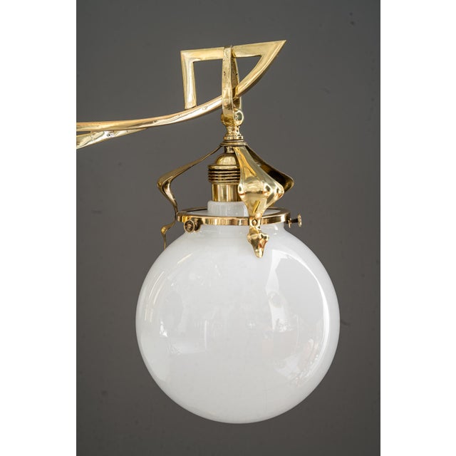 Art Deco Adjustable Chandelier with Opal Glass Shades, Vienna, 1920s For Sale - Image 4 of 18