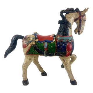 Carved Hand-Painted Wooden Horse, 19th Century For Sale