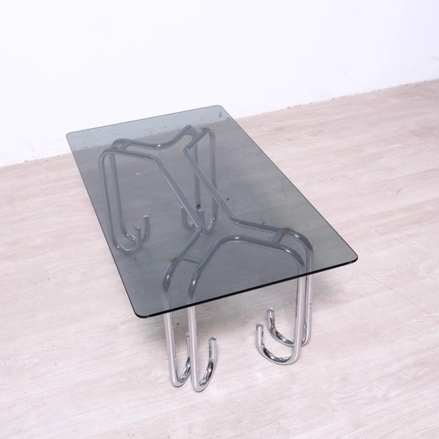 Silver Vintage Coffee Table with Smoked Glass Top, 1970s For Sale - Image 8 of 17