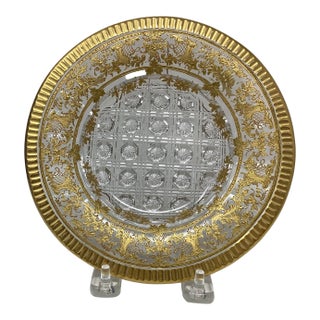 Mid 20th Century Intricate, Decorative 7" Plate With Cut Glass Center Surrounded by a Heavy Gilded Border For Sale