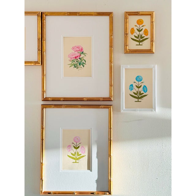 Hand-Painted Jaipuri Orange Floral Motif Painting. Framed For Sale - Image 4 of 4