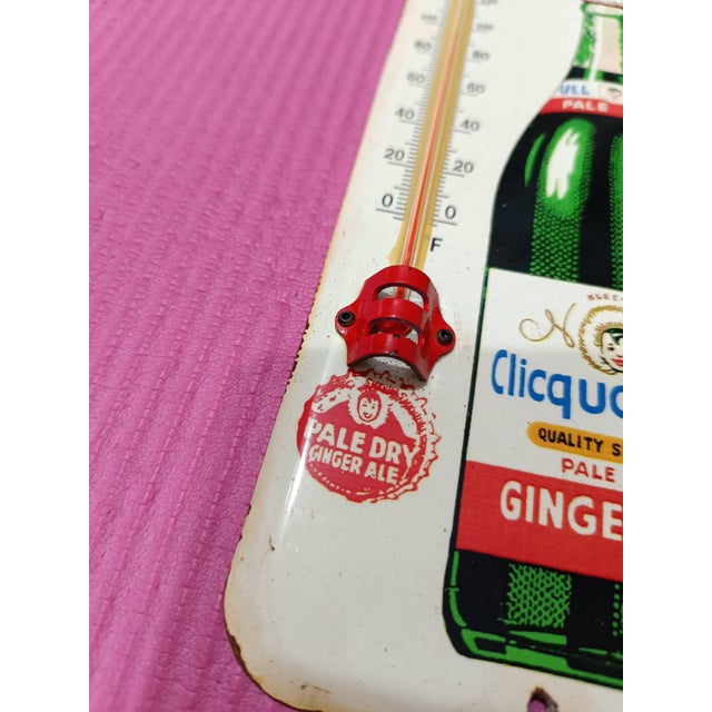Antique White Premium Vintage Style Clicquot Club Ginger Ale Advertising Thermometer Sign For Sale - Image 8 of 10