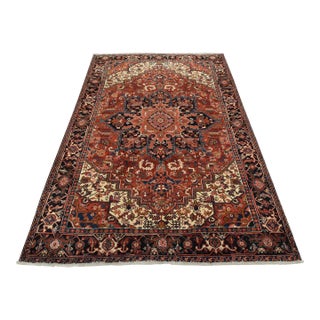 Heriz Rug 8’1” X 11’3” Red Wool Vintage Traditional Hand-Knotted Carpet For Sale