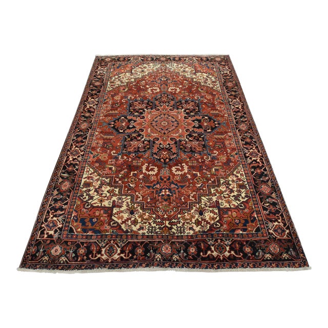 Heriz Rug 8’1” X 11’3” Red Wool Vintage Traditional Hand-Knotted Carpet For Sale