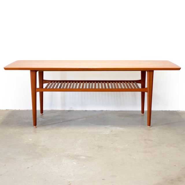 Danish Teak Coffee Table With Slatted Lower Shelf For Sale - Image 4 of 9
