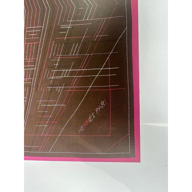 Textile Vintage Framed Authentic Original Hermès Art Advertisement Lithograph Featuring Hermès Scarf For Sale - Image 7 of 8