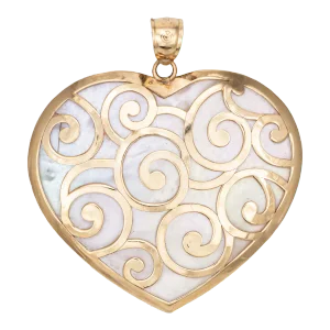 Mid 20th Century Large Heart 14k Yellow Gold Mother of Pearl Pendant