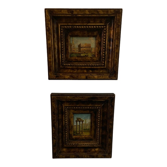 Oil Painting of Italy Portrayed in Three Dimensional Guilted Frames For Sale