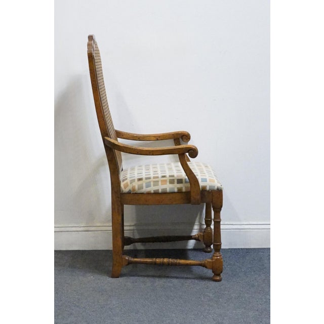 Late 20th Century Drexel Furniture Bishopsgate Collection Solid Walnut English Tudor Style Cane Back Dining Arm Chair For Sale - Image 5 of 9