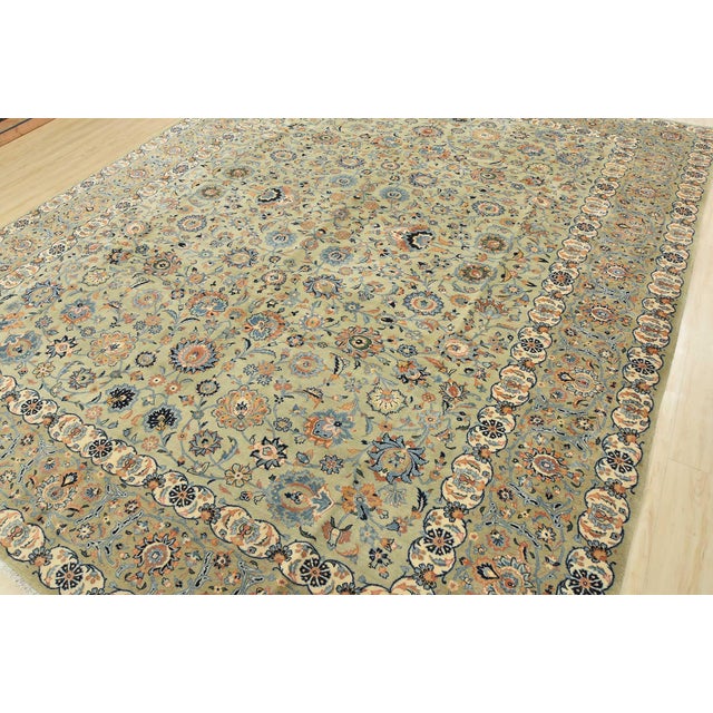Farmhouse Fine Kashan Rug 9’9” X 12’5” Blue Wool Vintage Hand-Knotted Carpet For Sale - Image 3 of 15