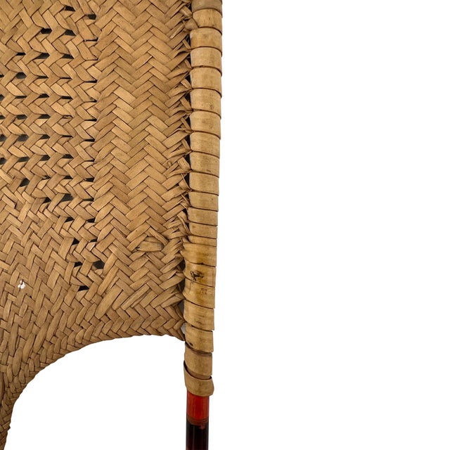 Vintage Handwoven Bamboo & Painted Wood Decorative Fan Wall Accent For Sale - Image 4 of 5