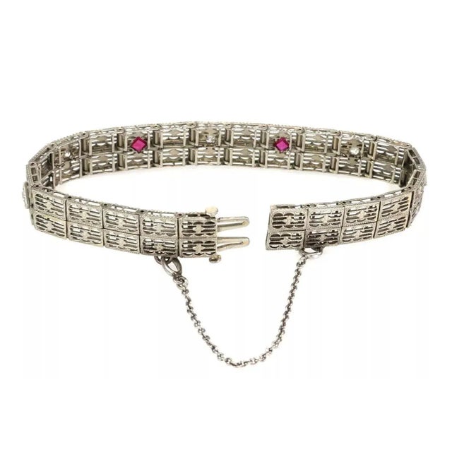 Art Deco Diamond 18k White Gold Filigree Bracelet For Sale - Image 4 of 5
