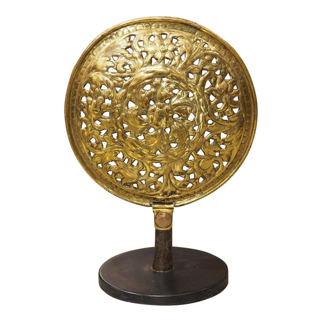 A Mounted 17th Century Cut Brass Bassinoire Cover From France For Sale
