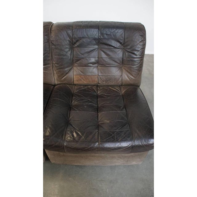 Animal Skin Vintage Gray Leather Sofa Elements and Ottoman, Set of 4 For Sale - Image 7 of 18