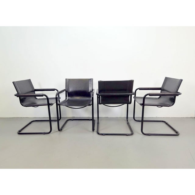 Mid-Century Modern Bauhaus Leather B34 Armchairs by Mart Stam & Marcel Breuer for Fasem, Italy, 1980, Set of 4 For Sale - Image 11 of 11