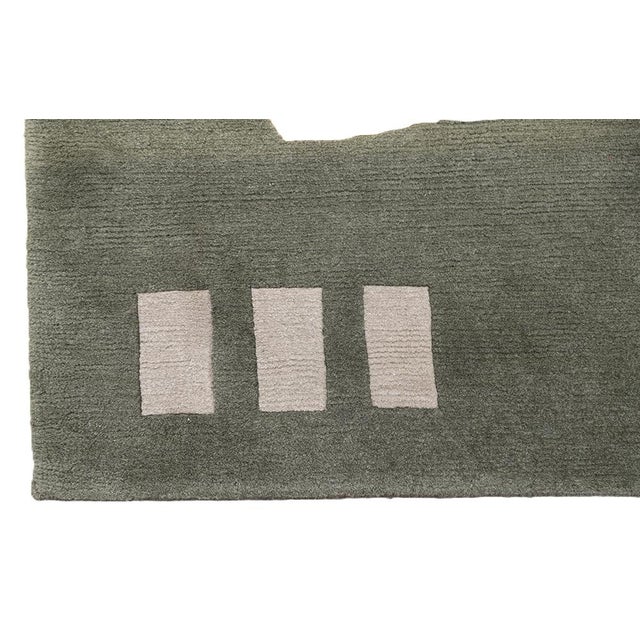 Ivory 6'x9' Hand-Knotted Modern Arts & Crafts Wool & Silk Geometric Rug in Green, Yellow & Ivory For Sale - Image 8 of 10