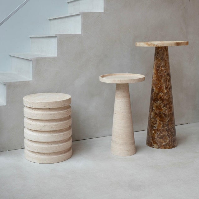 Postmodern Travertine Layer Stool Side Table from Kiwano Concept For Sale - Image 3 of 6