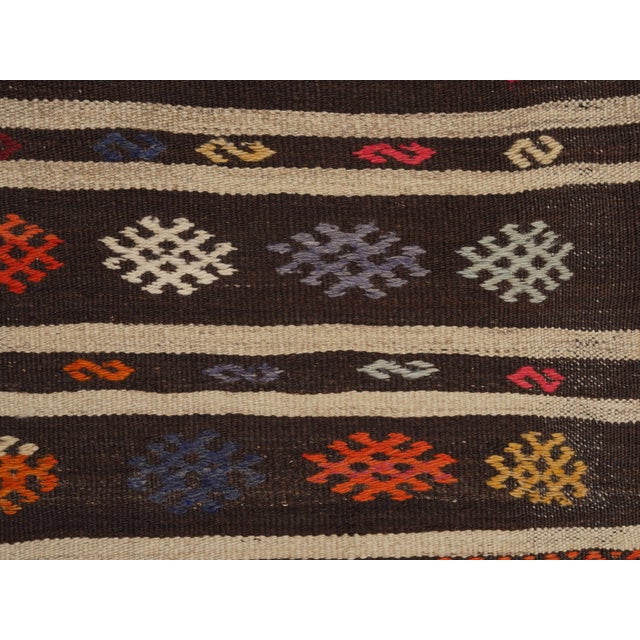 1970s Vintage Handmade Wool Cotton Brown Kilim Runner Rug For Sale - Image 9 of 11