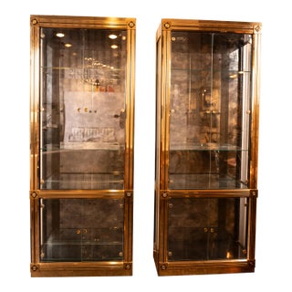 Mastercraft Brass Vitrine Cabinets With Black Detailing, a Pair For Sale