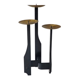 Brutalistic Candle Stand in Brass and Wrought Iron, France, 1970s For Sale