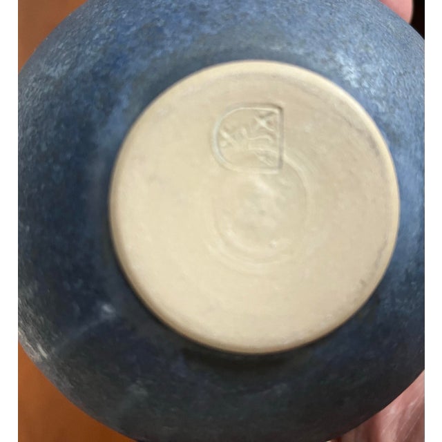 Blue Glazed Ceramic Pottery Orb Bud Vase For Sale - Image 8 of 8
