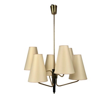 Mid-Century Austrian Pendant Lamp in Brass with Silk Shades from Rupert Nikoll, 1965 For Sale