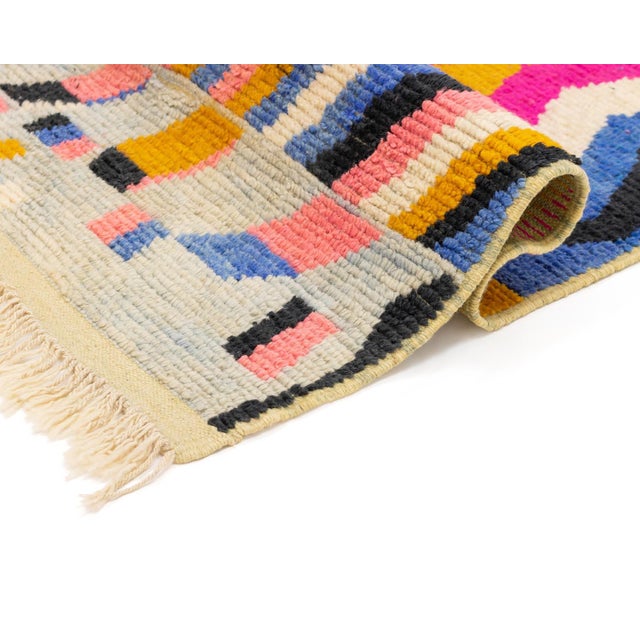Kaleidoscopic Hand-Knotted Moroccan Wool Runner | 13'6" X 2'10" | One of a Kind For Sale - Image 6 of 9