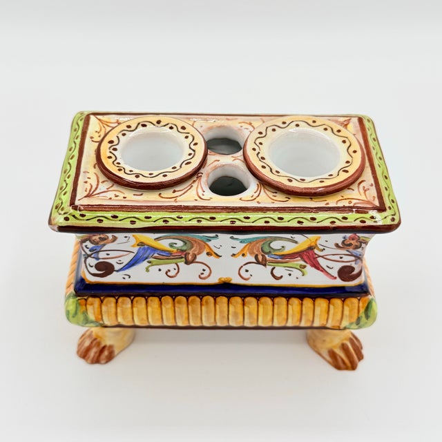 1950s 1950s Vintage Cacf Faenza Majolica Italian Ink Well For Sale - Image 5 of 11