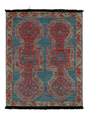Rug & Kilim Tribal Style Rug, Red and Blue Geometric Pattern, 3x5