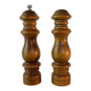 Mid Century Vintage Solid Turned Hardwood Salt Shaker & Pepper Grinder Set – Made in Japan