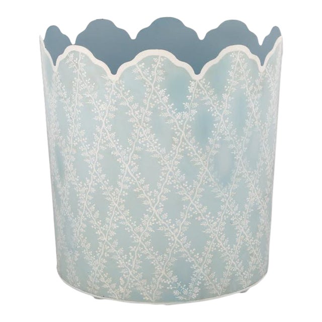 Floral Trellis Large Floor Planter, Pale Blue/White For Sale