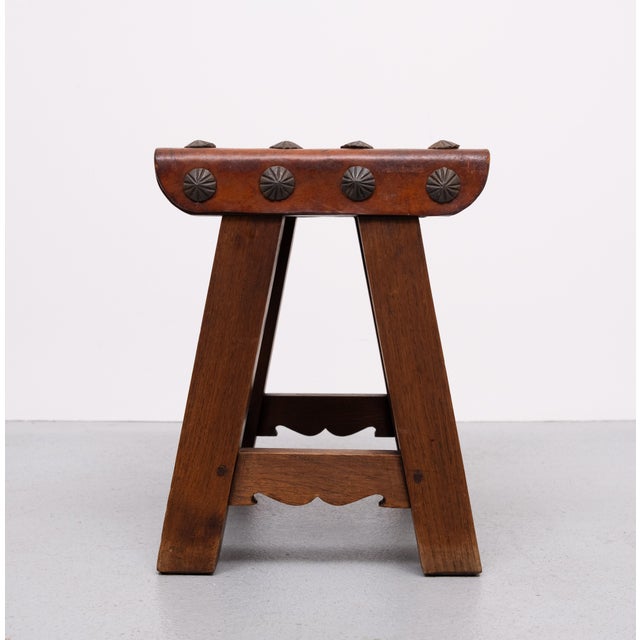 Wood Vintage Spanish Brutalist Ottoman, 1950s For Sale - Image 7 of 9