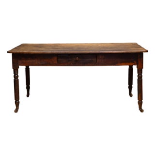 19th C. Rustic Farmhouse Dining Table With Large Drawer c.1820-1880 For Sale