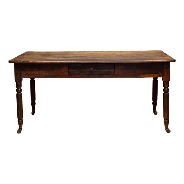 19th C. Rustic Farmhouse Dining Table With Large Drawer c.1820-1880 For Sale