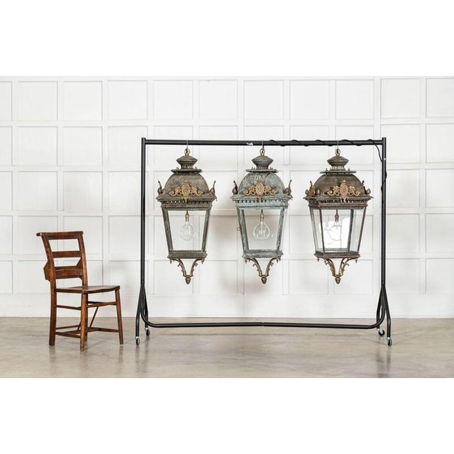 Large French Bronze and Iron Lantern For Sale - Image 4 of 17