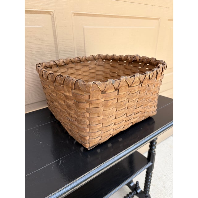 Late 19th Century Antique American Splint Oak Square Basket, Late 19th Century For Sale - Image 5 of 12