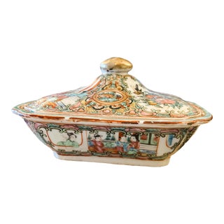 Antique Two-Piece Rose Medallion Lidded Server For Sale