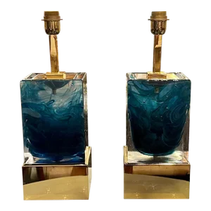 Pair of Murano Glass Block Lamps