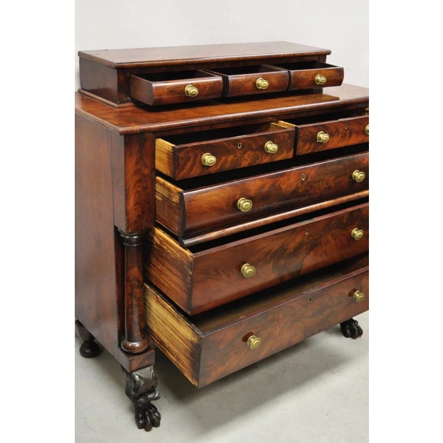 Antique American Empire Crotch Mahogany Step Back Tall Chest Dresser W/ Paw Feet For Sale In Philadelphia - Image 6 of 12