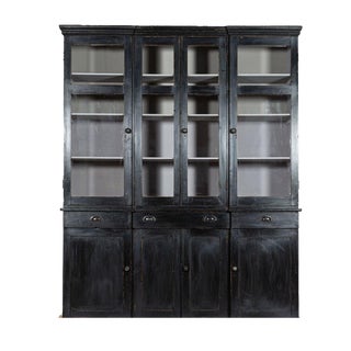 19th Century English Ebonised Pine Breakfront Housekeepers Cabinet For Sale