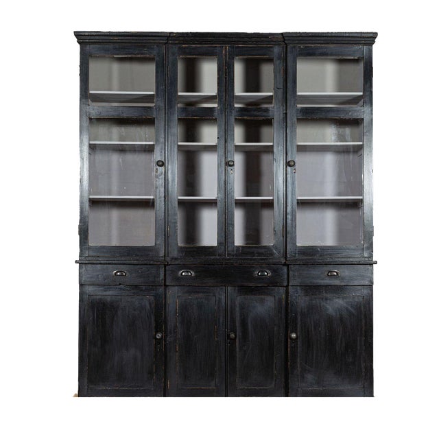 19th Century English Ebonised Pine Breakfront Housekeepers Cabinet For Sale