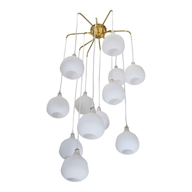 Brass Suspended Glass Shade Chandelier For Sale