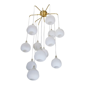 Brass Suspended Glass Shade Chandelier