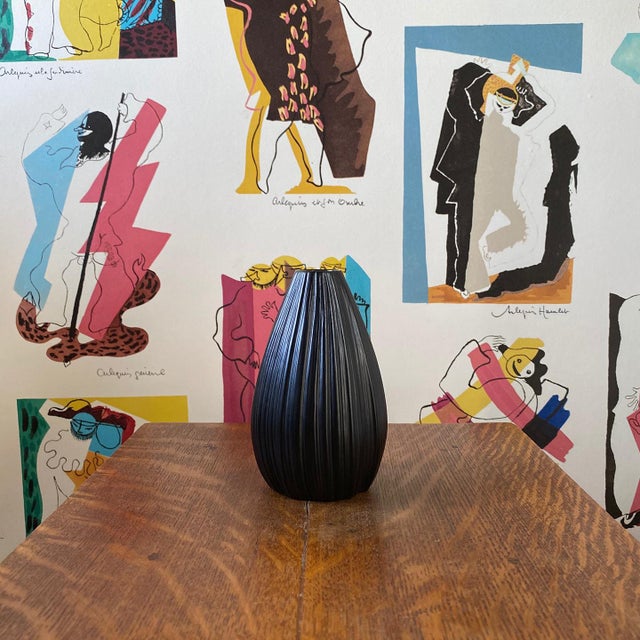 Vase noir mat motif courbes, Martin Freyer, Rosenthal, 70s
