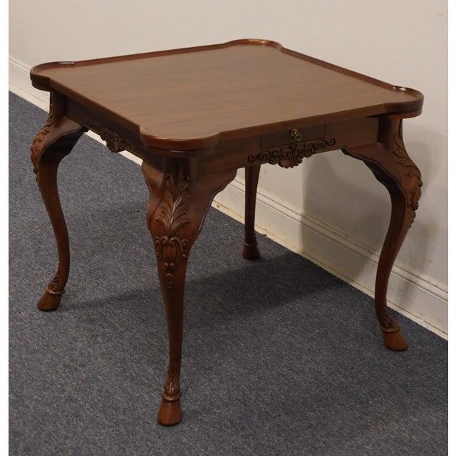 Early 21st Century Maitland Smith Solid Mahogany Traditional Chippendale Style 32" Square Game Table W. Drink Coasters 1692/06038 For Sale - Image 5 of 12