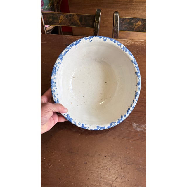 Antique American Blue & White Spongeware Bowl, Circa 1890–1900 For Sale - Image 13 of 14
